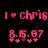 Pixelated pink text and symbols on black background, showing 'I ❤️ chris' with date '8.15.07' below, two versions differ in star symbol colors.