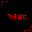 Red pixelated text "Twilight" appears in two on a black background, surrounded by red star-shaped animations with dotted trails