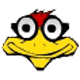 Yellow cartoon bird head with red crest, black glasses, and changing mouth expressions