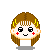 Pixel art of a girl's face with brown hair, yellow highlights, red cheeks, and black eyes in four variations showing different mouth shapes.