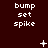 Dark red background with white text 'bump set spike' repeated in a , plus small white symbols including plus signs, asterisks, and dots scattered across the