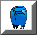Blue cartoon character with yellow accents transforms from upright to bent, then disintegrates into blue lines on gray background.