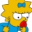 Pixelated cartoon character with yellow hair, blue dress, red bow tie, and blue bow accessory on head, static image.