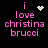 Pixelated text reads 'i love christina brucci' in pink on black background with animated white heart and starburst symbols.