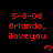 Red pixelated text on black background reads '5-8-08 Orlando, iloveyou' with small red heart symbols below each phrase.
