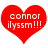 Red heart-shaped icon with white pixelated text reading 'connor ilyssm!!!' displayed on a plain background.