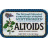 Six Altoids tin designs arranged in two , each with distinct border colors and background patterns