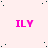 Static image with repeated pink text "ILY" on light pink background with scattered dark blue dots and partial gray rectangle.