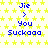 Pixelated text and star pattern on a yellow background with blue lettering, showing repeated phrases in three