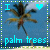 Two side-by-side pixelated images of a palm tree against a blue sky, each with 'I' and a heart symbol above text reading 'palm trees'.