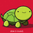 Pixelated green turtle with a smiling face on red background, text "silly" above and "litte turtle" below.