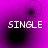 Purple background with four black circular shapes and white text reading SINGLE in pixelated font across all