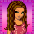 Animated contact sheet of a pixel art character with long brown hair wearing a pink top, displayed across 20 frames on a purple-pink gradient background with "Flirt" text in the lower half.