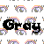 Pixelated of repeated eye icons with black text overlays reading 'Gray Eyed Girl' on a white background