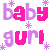 Pixelated text animation with alternating pink and purple lettering surrounded by starbursts on a transparent background.