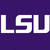 Pixelated white 'LSU' text on solid purple background with subtle pixel noise.