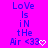 Two identical pixelated text displays on a bright pink background, each showing "Love is in the Air <33" with a white heart symbol.