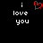 A black background displays white text 'i love you' with a red pixelated heart symbol above the left instance of 'love'.