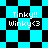 Pixelated cyan and black checkered background with 'Tinky!! Winky<3' text in white, displayed in four distinct arrangements