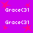 Purple background with red star shapes and repeated white text 'GraceC31' in pixelated font.