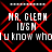 Pixelated text and red pattern on black background, repeated in four identical quadrants with white text reading "MR. GLEON IUSM Iu know whdu know who"