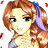 Pixelated cartoon-style buddy icon featuring a female character with brown hair and purple accessory on left, green text logo on dark background on right.
