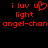 Red pixelated text and symbols on black background: 'i luv' with heart symbol, 'light', 'angel-chan' repeated side-by-side.