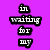Pixelated text on a purple background: 'in waiting for my' stacked vertically left, 'PRINCE CHARMING' in two lines right.