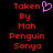 Pixelated red text on black background with a pink heart symbol, showing 'Taken By Mah Penguin Sonya' in two identical vertical
