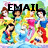 Animated scene with multiple characters in a colorful outdoor setting, featuring prominent 'EMAIL' text at the top.