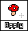 Pixelated red mushroom with white spots on a beige stem, surrounded by small gray and yellow sparkles in four