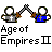 Two pixelated figures in medieval armor clasp hands above text reading 'Age of Empires II' on a gray background.