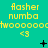 A static image with a teal background displaying repeated yellow text 'flasher numba' and 'twoooooooctwoooooooctwoooooo', along with small black symbols including '<3', '+', '*', and 'x'.