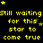Yellow pixelated text repeats 'Still waiting for this star to come true' on black background with scattered yellow stars.