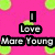 A static image with a bright pink background featuring scattered light green circular shapes, overlaid with black text reading "I Love More Young" in white lettering.