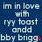 Blue background with white pixelated text repeating 'im in love with ryy toast andd bby brigg' across multiple , some text with red dots or periods replacing letters