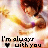 identical animated icons showing a woman with brown hair and purple wristband, arms raised against a sparkly background, with text 'I'm always with you' below