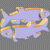 Two light purple fish with golden outlines swim in a circular pattern against a gray checkered background, next to green pixelated text reading "Original Icons .com" on dark green.