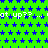 Green background with blue star pattern and repeated white text 'at up??' in pixelated font.