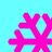 Four distinct pink snowflake shapes on a cyan background, each with unique branching patterns and varying numbers of arms.