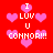 Red background with pink heart shapes and white pixelated text reading "I LUV U CONNOR!!!" arranged in a pattern