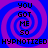 Pixelated text and spiral background in blue-purple hues with repeated phrases.