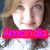 A pixelated image of a person with light brown hair and blue eyes, wearing a white top, overlaid with the name "Amanda" in different colored text across three