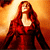 A woman with long red hair in a red dress appears in multiple poses against warm-toned backgrounds, showing variations in lighting and expression.