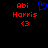 Pixelated red text 'Abi Harris' with a blue heart symbol above and a red '<3' below on black background.