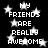 Black background with white pixelated text reading "MY FRIENDS ARE REALLY AWESOME" repeated in four sections, surrounded by white star shapes.