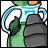 Pixelated character holding a blue and white cup with green foliage, next to gray text reading 'Bori' on white background.