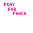 Animated contact sheet of a pink 'PRAY FOR PEACE' icon with heart symbols and pixelated text variations across 19 frames.