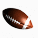 Brown football with white laces and stripe rotates through multiple angles against white background.