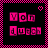 Pixelated pink and white icons arranged in two on a black background with a pink checkered border, featuring stylized letters and symbols